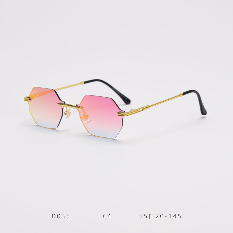 D035 Octagon Rimless Sunglasses Black