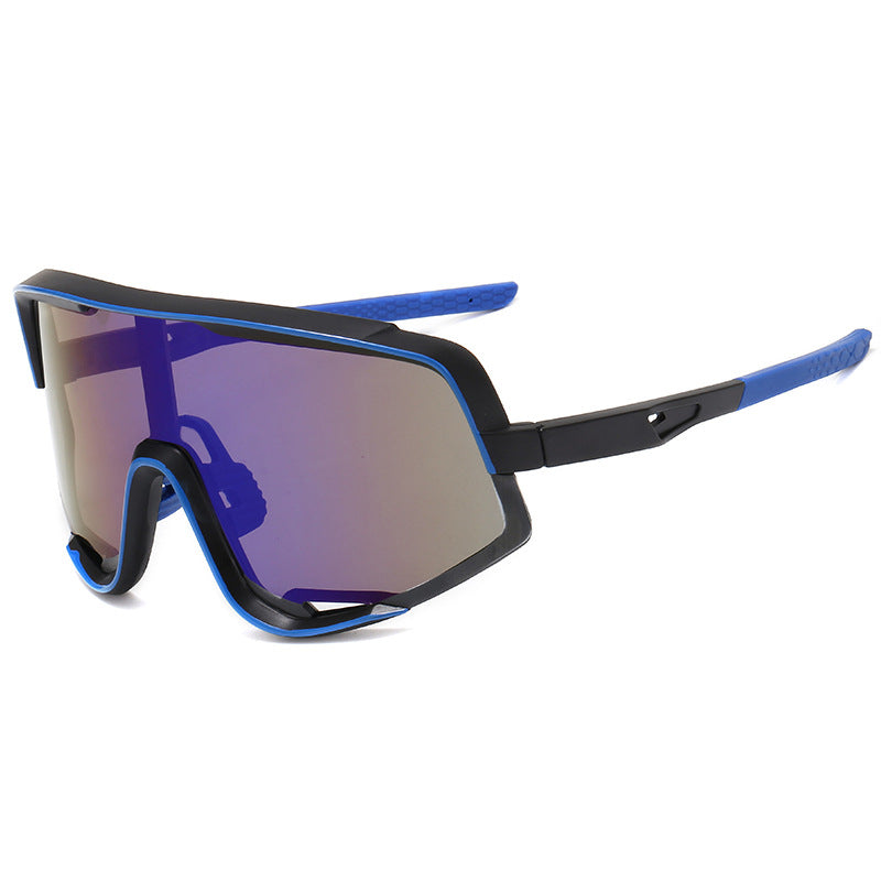 8229 Oversized Sports Sunglasses Black-Blue Flash