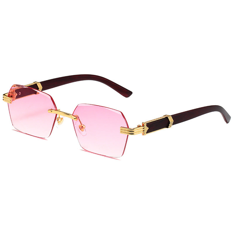 5367 Hexagonal Rimless Sunglasses Pink Fade