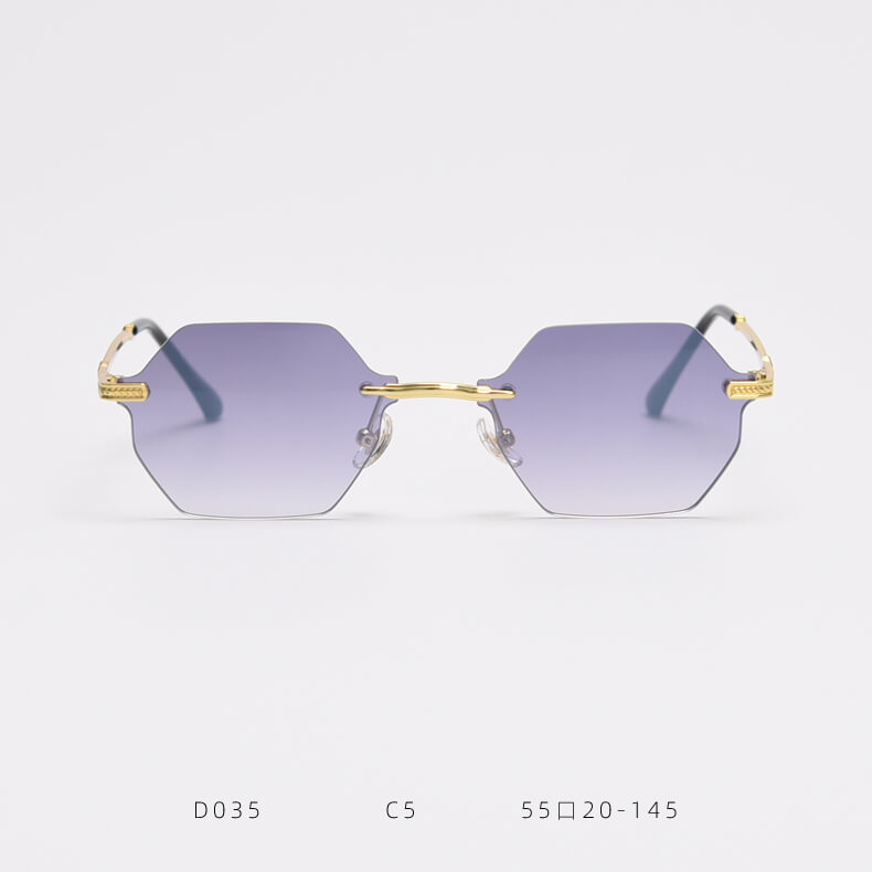 D035 Octagon Rimless Sunglasses Gray Flash