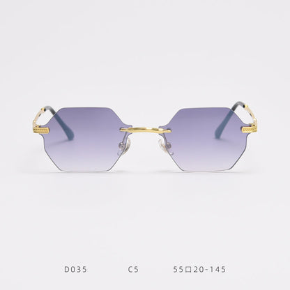 D035 Octagon Rimless Sunglasses Gray Flash