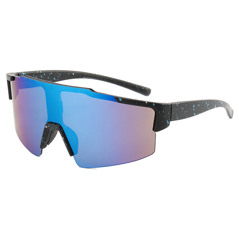 8304 Oversized Sports Sunglasses Black/poits-Blue Flash