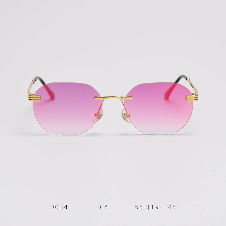 D034 Aviator Rimless Sunglasses Red Flash