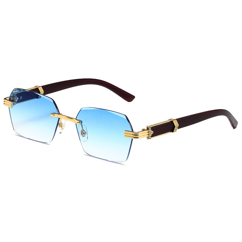 5367 Hexagonal Rimless Sunglasses Blue Fade