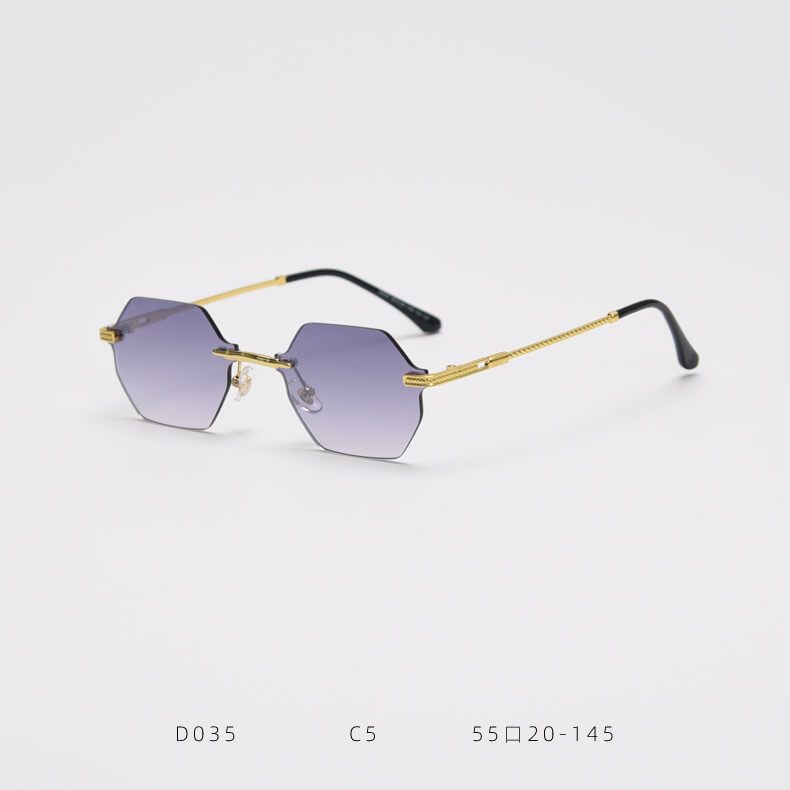 D035 Octagon Rimless Sunglasses Gray Flash