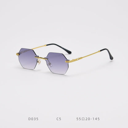 D035 Octagon Rimless Sunglasses Gray Flash