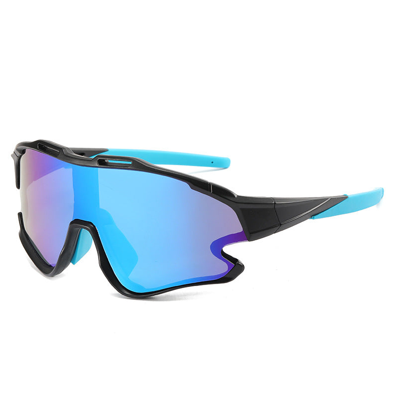 8303 Oversized Sports Sunglasses Black-Blue Flash