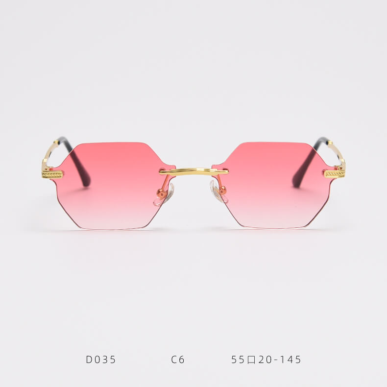 D035 Octagon Rimless Sunglasses Red Fade