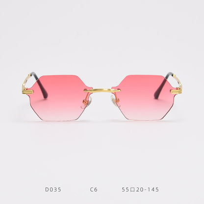 D035 Octagon Rimless Sunglasses Red Fade