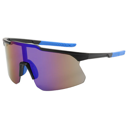 9328 Oversized Sports Sunglasses Black-Blue Flash