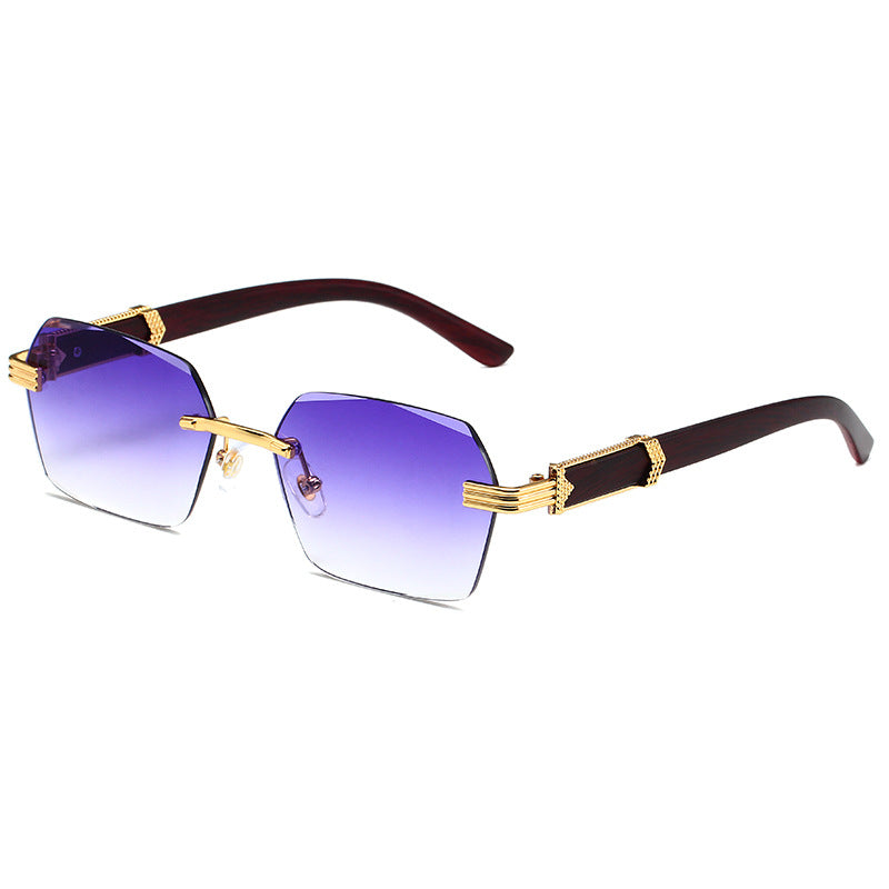 5367 Hexagonal Rimless Sunglasses Purple Fade