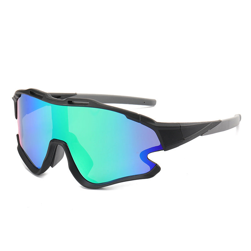 8303 Oversized Sports Sunglasses Black-Green Flash