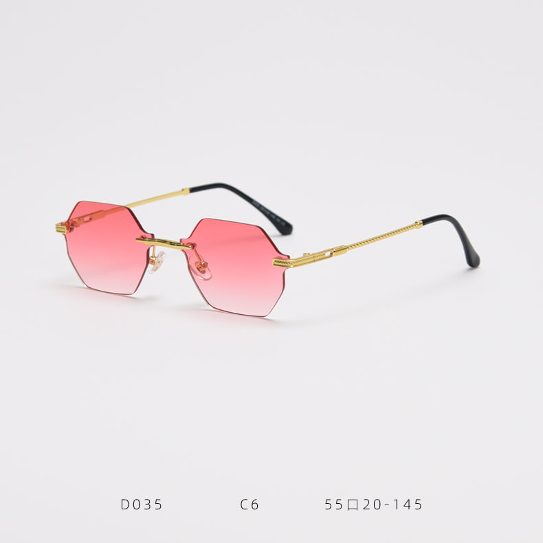 D035 Octagon Rimless Sunglasses Red Fade