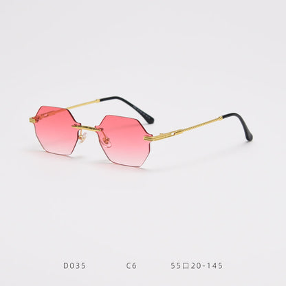 D035 Octagon Rimless Sunglasses Red Fade