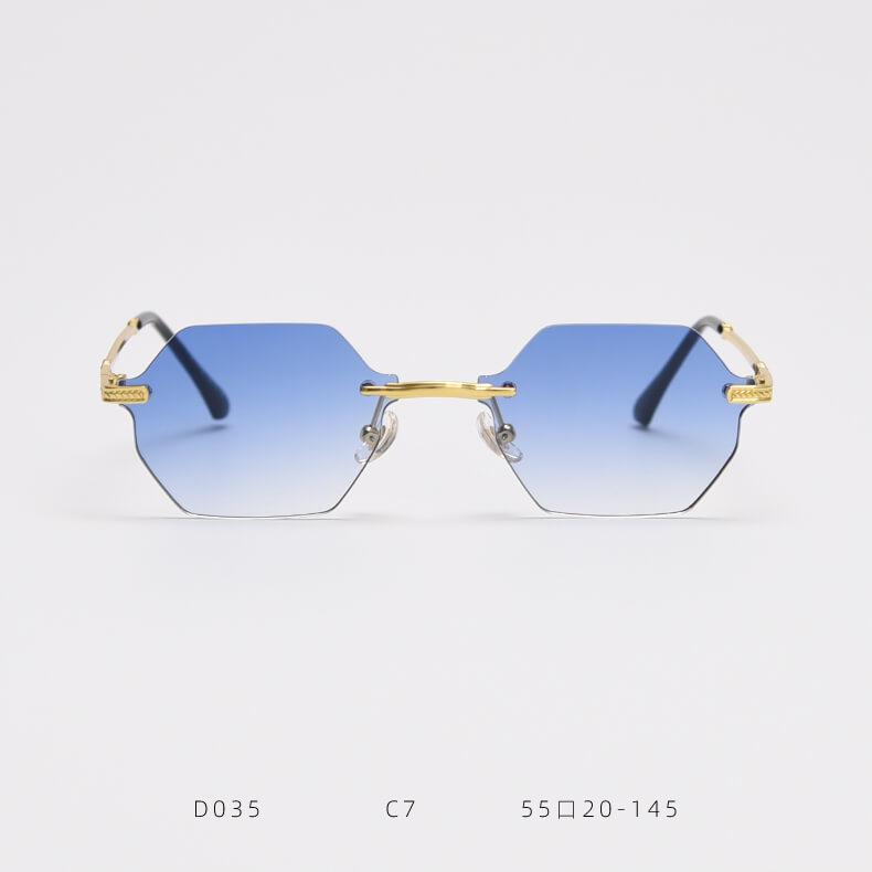 D035 Octagon Rimless Sunglasses Blue Fade