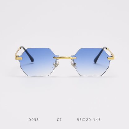 D035 Octagon Rimless Sunglasses Blue Fade