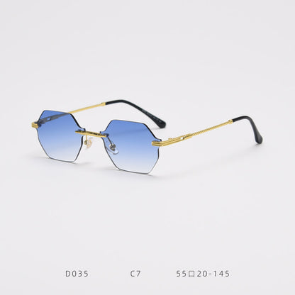 D035 Octagon Rimless Sunglasses Blue Fade