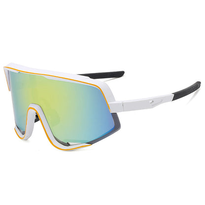 8229 Oversized Sports Sunglasses White-Gold Flash