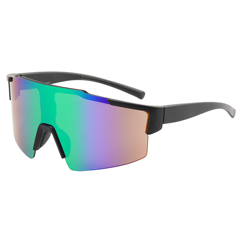 8304 Oversized Sports Sunglasses Black-Green Flash