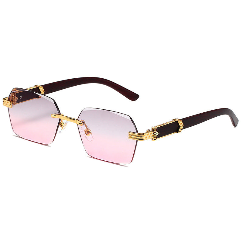 5367 Hexagonal Rimless Sunglasses Gray/Pink