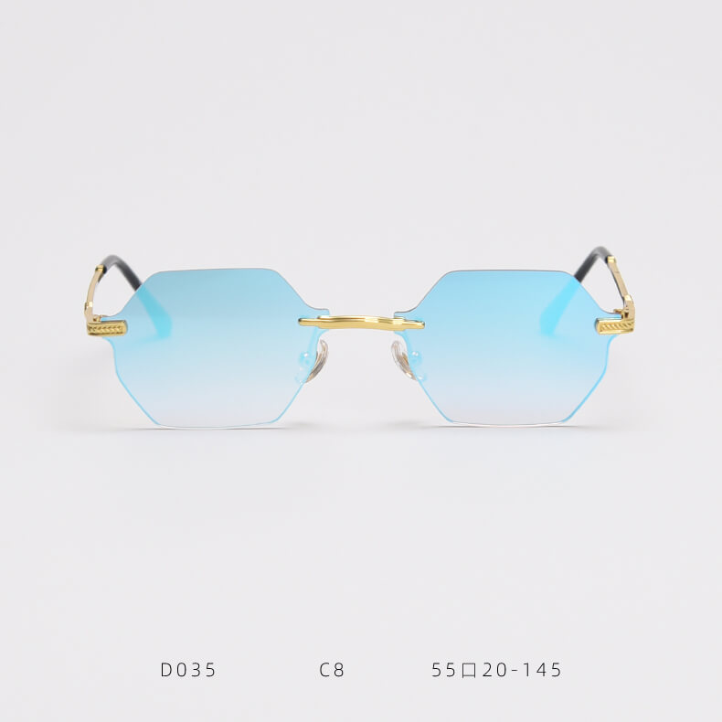 D035 Octagon Rimless Sunglasses Blue Flash
