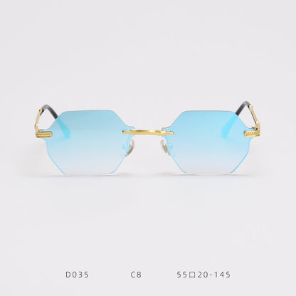 D035 Octagon Rimless Sunglasses Blue Flash