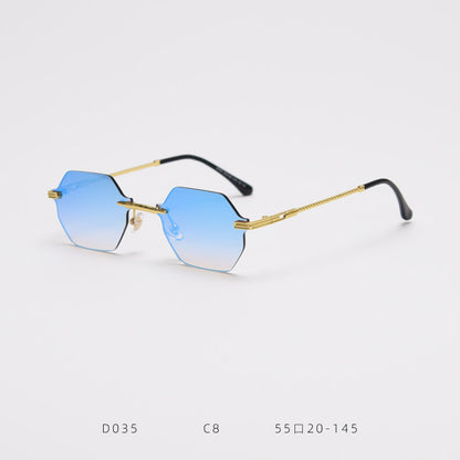 D035 Octagon Rimless Sunglasses Blue Fade