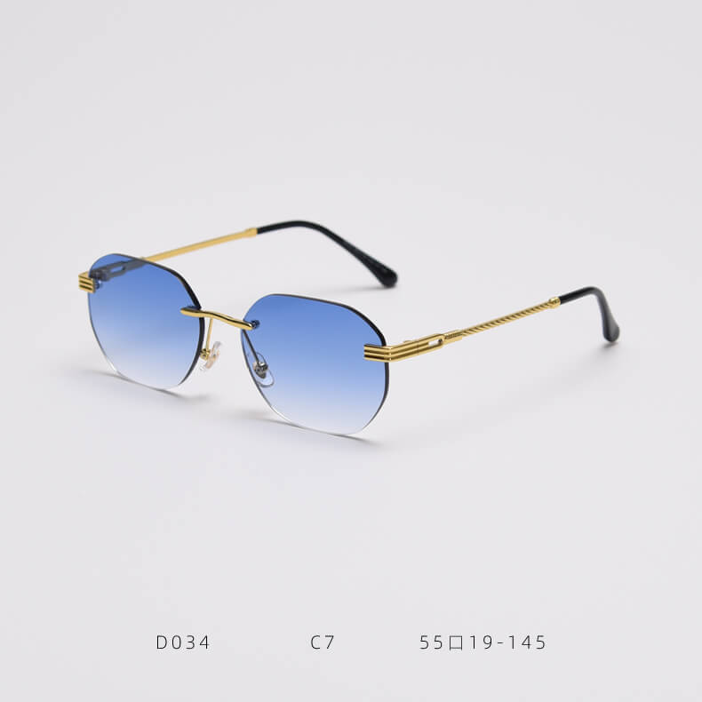 D034 Aviator Rimless Sunglasses Blue Fade