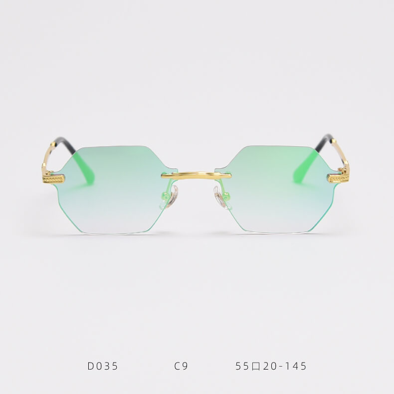 D035 Octagon Rimless Sunglasses Green Flash