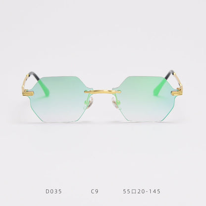 D035 Octagon Rimless Sunglasses Green Flash