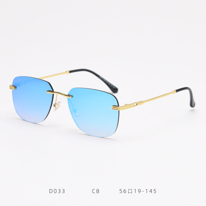 D033 Aviator Rimless Sunglasses Blue Flash