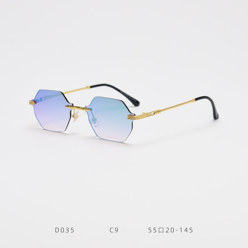 D035 Octagon Rimless Sunglasses Blue Flash