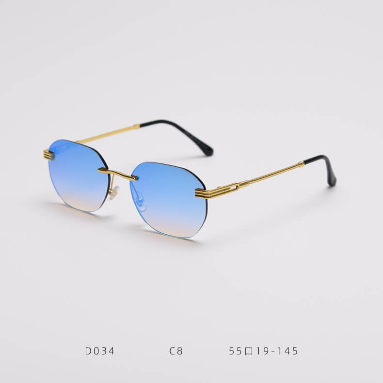 D034 Aviator Rimless Sunglasses Blue Flash