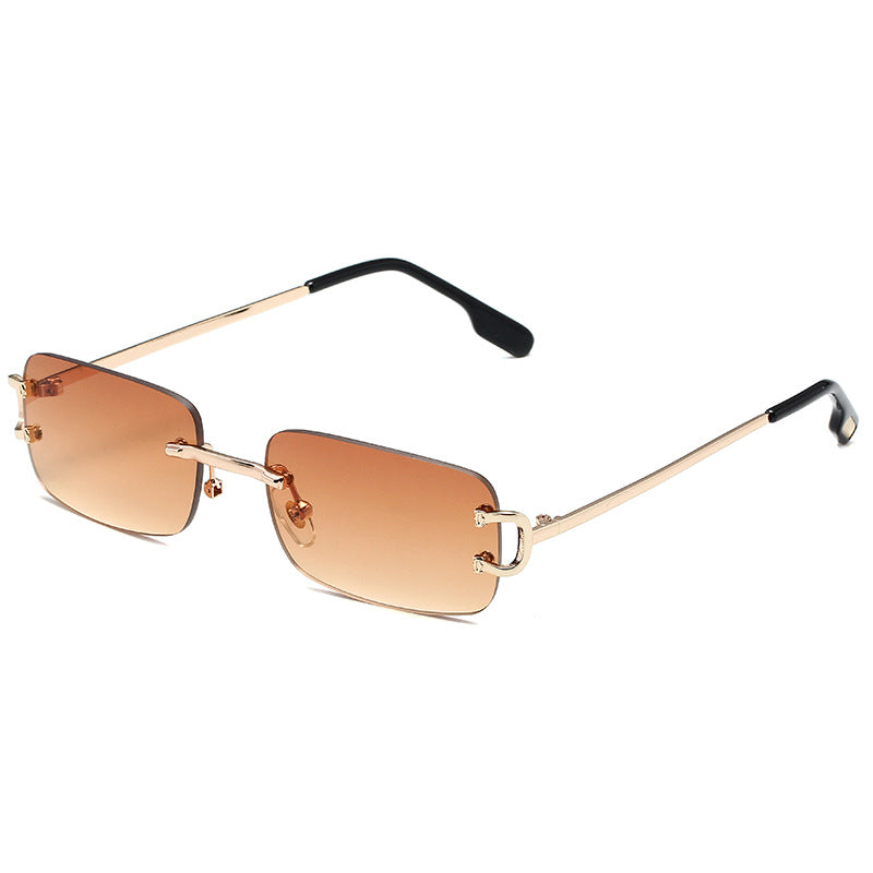 5225 Rectangular Rimless Sunglasses Brown Fade