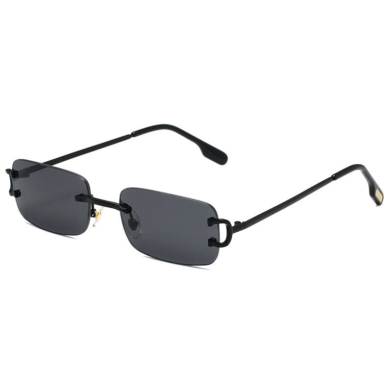 5225 Rectangular Rimless Sunglasses Black-Black