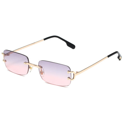 5225 Rectangular Rimless Sunglasses Gray/Pink