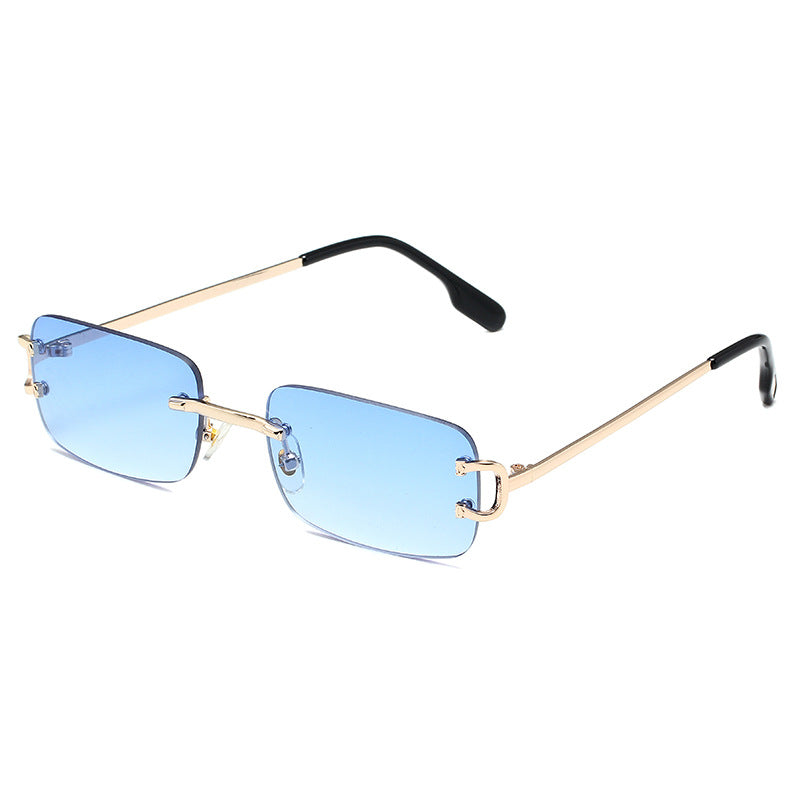 5225 Rectangular Rimless Sunglasses Blue Fade