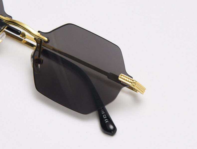 D035 Octagon Rimless Sunglasses Green Flash