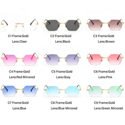 D035 Octagon Rimless Sunglasses Green Flash
